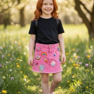 Lola + The Boys Pink Doodle Patch Skirt Girls Size 6
